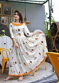 Printed Rayon Anarkali Long Kurti Cum Gown for Women and Girls -White-thumb1