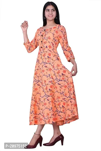 Printed Cotton Anarkali Long Kurti for Women and Girls -Coral-thumb2