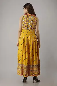 Printed Rayon Anarkali Long Kurti Cum Gown for Women and Girls -Musturd-thumb3