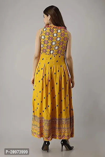 Printed Rayon Anarkali Long Kurti Cum Gown for Women and Girls -Musturd-thumb4