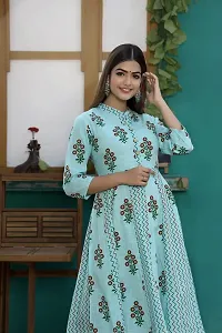 Printed Cotton Anarkali Long Kurti for Women and Girls -Sky Blue-thumb4