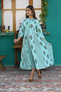 Printed Cotton Anarkali Long Kurti for Women and Girls -Sky Blue-thumb2