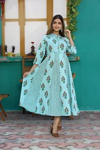 Printed Cotton Anarkali Long Kurti for Women and Girls -Sky Blue-thumb3