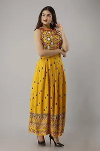 Printed Rayon Anarkali Long Kurti Cum Gown for Women and Girls -Musturd-thumb4