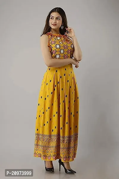 Printed Rayon Anarkali Long Kurti Cum Gown for Women and Girls -Musturd-thumb5