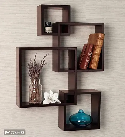 Abhika Arts Engineered Wood 4 Intersecting Square Cubes Wall Mount Floating Shelves-thumb0