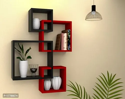 Abhika Arts Engineered Wood 4 Intersecting Square Cubes Wall Mount Floating Shelves-thumb0