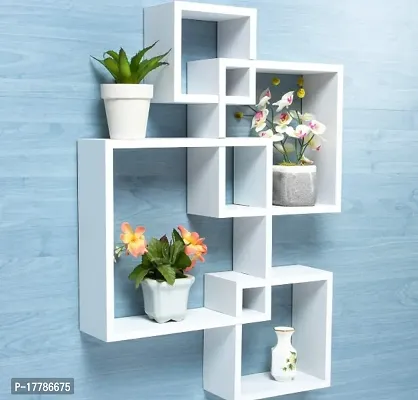 Abhika Arts Engineered Wood 4 Intersecting Square Cubes Wall Mount Floating Shelves-thumb3