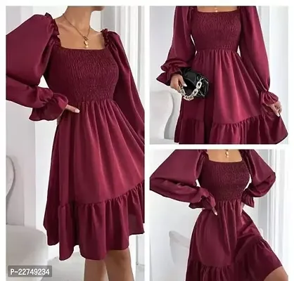 Stylish Purple Crepe Self Design Dresses For Women-thumb0