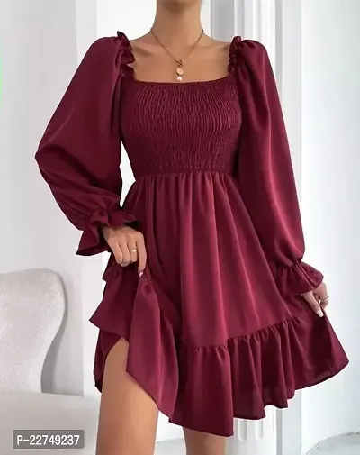 Stylish Maroon Crepe Self Design Dresses For Women-thumb0