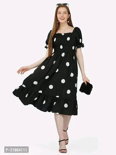 Graceful Polka Dot Black Crepe Midi Dress For Women-thumb0