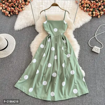 Stylish Polka Dot Green Crepe Dress For Women-thumb0