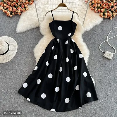 Stylish Polka Dot Black Crepe Dress For Women