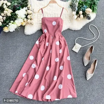 Stylish Polka Dot Pink Crepe Dress For Women-thumb0