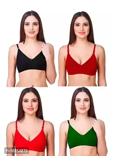 Stylish Multicoloured Hosiery Solid Bras For Women Pack Of 4