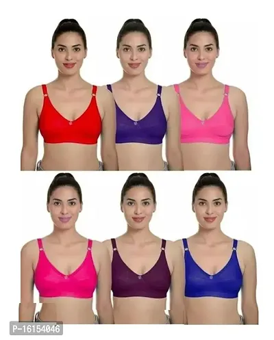 Stylish Multicoloured Hosiery Solid Bras For Women Pack Of 6-thumb0