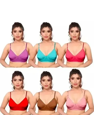 Pack Of 6 Elegant Cotton Blend Solid Non Padded Seamless Everyday Bras For Women