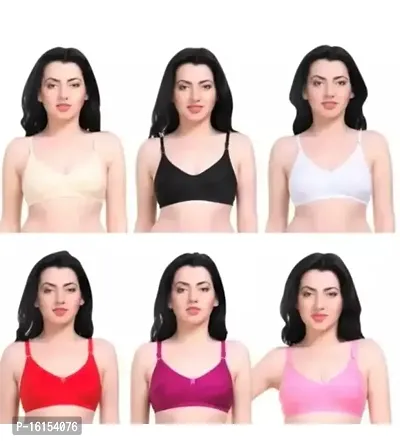 Stylish Multicoloured Hosiery Solid Bras For Women Pack Of 6-thumb0