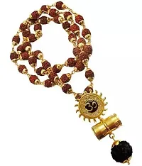 Jangra Sun Shape Shiv Mahadev Damaru Locket with Gold Cap Panchmukhi Rudraksha Mala Gold-Plated-thumb1