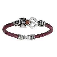 Jangra Trishul Damru OM Rudraksha Beads Silver Plated Mahakal Shiva Genuine Leather Bracelet for Men and Boys-thumb1