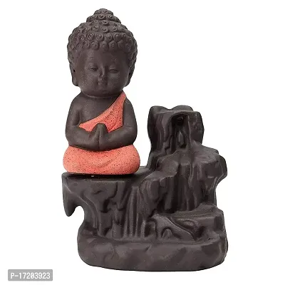 Jangra Poly Resin Figurine Little Meditating Monk Buddha Yellow | Backflow Smoke Get Free 10 Cones, Fountain Incense Burner Holder, Idol for Living Room  Bed Room, Home Decorative-thumb2