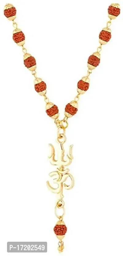 Jangra Religious Jewelry Lord Shiv Trishul Om With Puchmukhi Rudraksha Mala Gold-plated Plated Wood