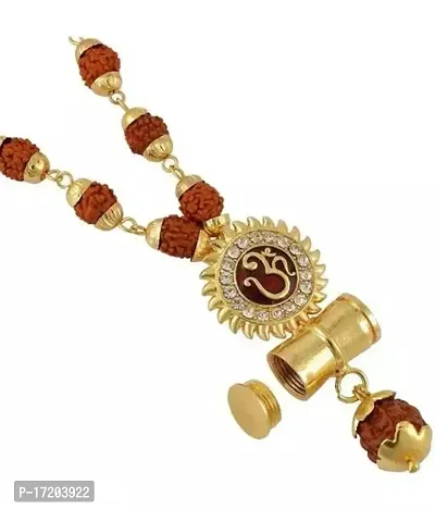 Jangra Sun Shape Shiv Mahadev Damaru Locket with Gold Cap Panchmukhi Rudraksha Mala Gold-Plated