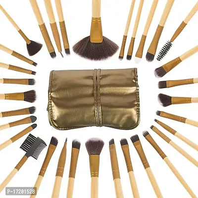 Jangra 32 Pcs Makeup Brushes Cosmetic Brush Set With Golden Leather Pouch For Eye Shadow Blush Concealer (Golden)