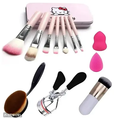 Jangra Face Makeup Combo of Makeup Brush Pack of 7pc With 2pc Beauty Blander + 2 type Makeup Foundation Brush and a Eyelashes Curler