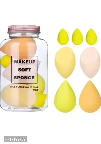 Jangra Makeup Sponge Set Beauty Blender, Soft Sponge For Liquid Foundation, Creams, and Powders, Latex Free Wet and Dry Makeup (4 Big + 3 Mini-7 Pcs set) (Yellow) With Dabba-thumb0