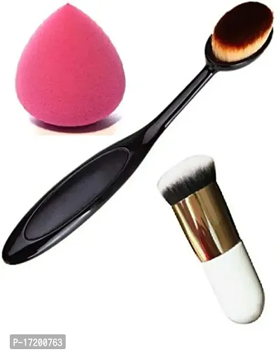 Jangra Professional Use Combo Set of Single Oval Brush with Puff and Blend Brush (Multicolor)