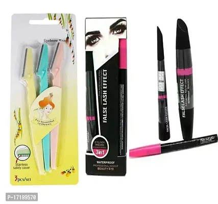 Jangra Most Beautiful Trending Makeup Combo Eyebrow shaving razor with 3 in 1 Eyeliner, Mascara and Kajal