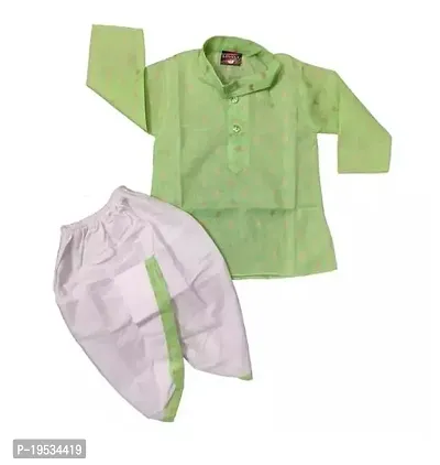 Stylish Green Cotton Solid Kurta Sets For Boys