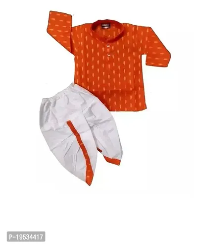 Stylish Orange Cotton Solid Kurta Sets For Boys