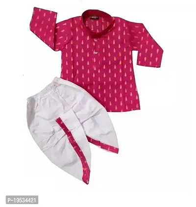Stylish Pink Cotton Solid Kurta Sets For Boys