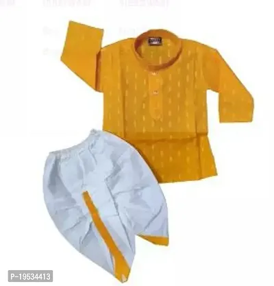 Stylish Yellow Cotton Solid Kurta Sets For Boys