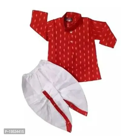 Stylish Red Cotton Solid Kurta Sets For Boys