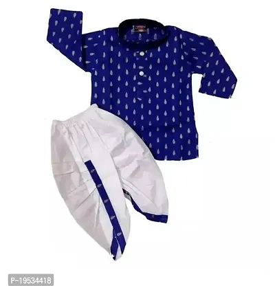 Stylish Navy Blue Cotton Solid Kurta Sets For Boys-thumb0