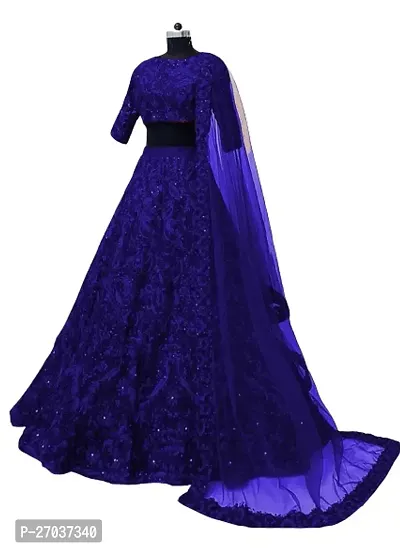 Stylish Blue Net Embroidered Lehenga Choli Set For Women-thumb0