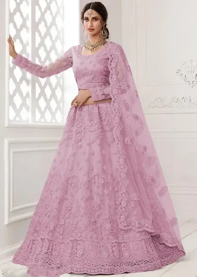 Stylish Net Embroidered Lehenga Choli Set For Women