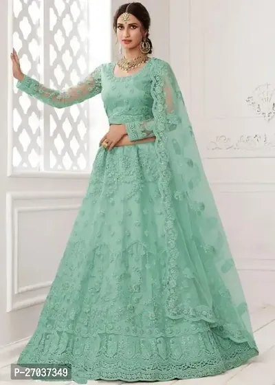 Stylish Green Net Embroidered Lehenga Choli Set For Women