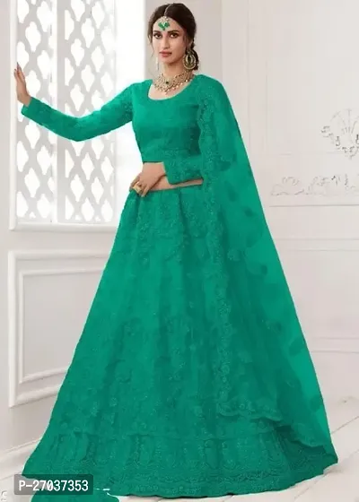 Stylish Green Net Embroidered Lehenga Choli Set For Women-thumb0