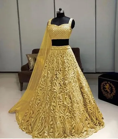 Designer Women Net Embroidered Semi Stitched Lehenga Choli