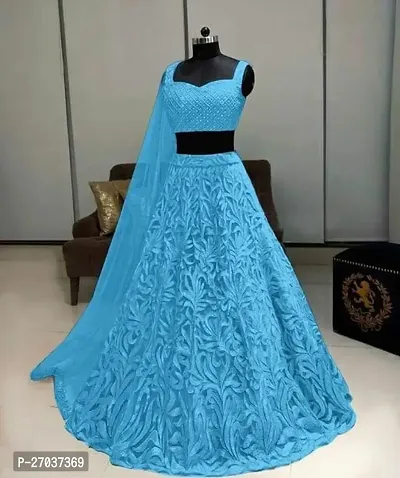 Stylish Blue Net Embroidered Lehenga Choli Set For Women-thumb0