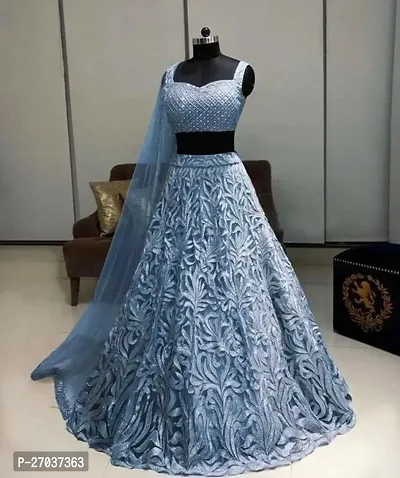Stylish Blue Net Embroidered Lehenga Choli Set For Women-thumb0