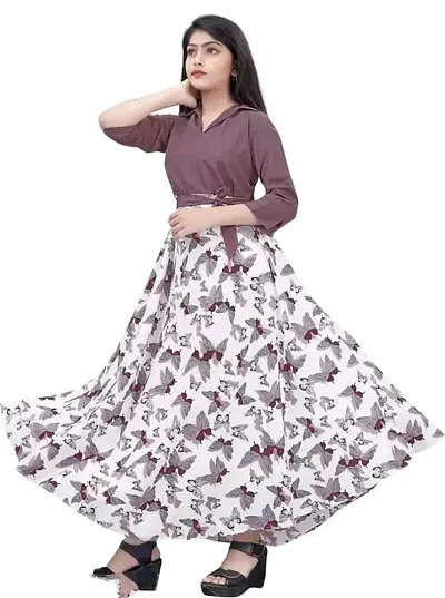 Cute Regular Fit Full Length Crepe Dress For Girls