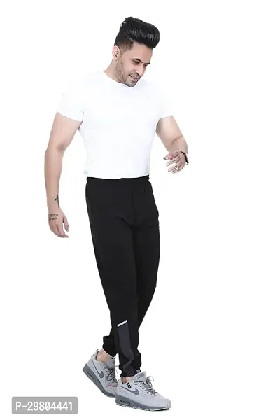 Comfortable Black Polyester Regular Track Pants For Men-thumb0