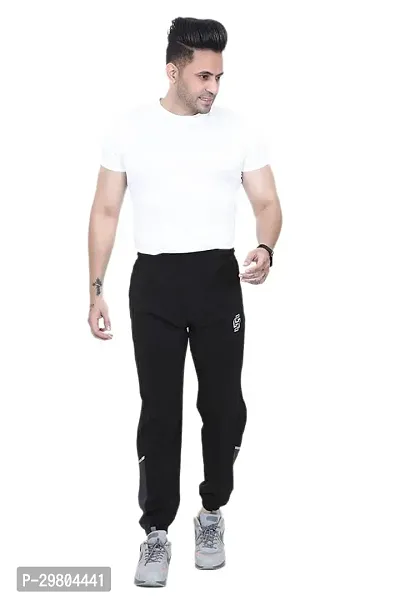 Comfortable Black Polyester Regular Track Pants For Men-thumb4