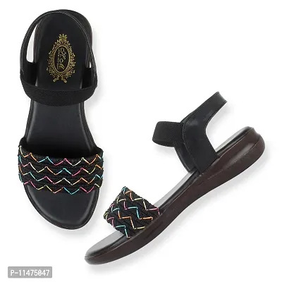 women stylish BLACK flat wedges sandal-thumb0