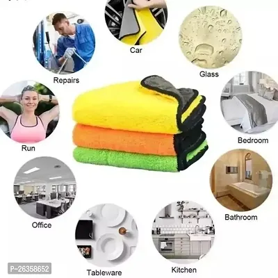 Microfiber Cloth for Car Cleaning (600 GSM, Pack of 3, 30x40 cm, Multi-Colour) Double Sided, High Density, Extra Thick Plush Towel for Car Detailing, Cleaning, Washing and Polishing (Multicolor)-thumb4